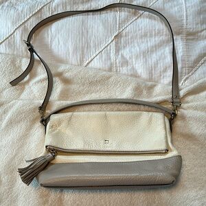 Kate Spade New York Cross Body Grey White Leather Handbag Medium Striped lined